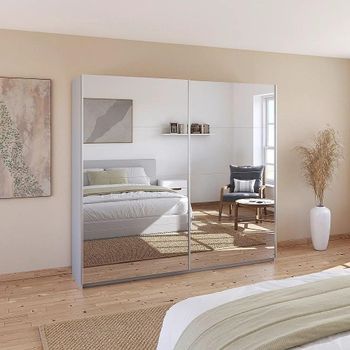 Quadra Silk Grey Mirrored 226cm 2 Door Sliding Wardrobe with Extras