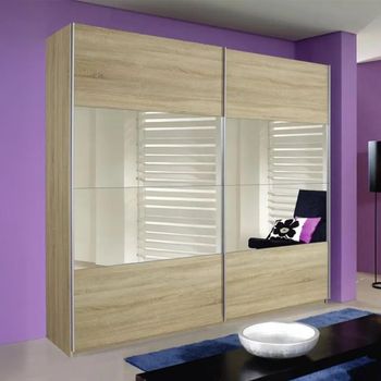 Quadra Sonoma Oak and Champagne Glass 226cm 2 Door Sliding Wardrobe