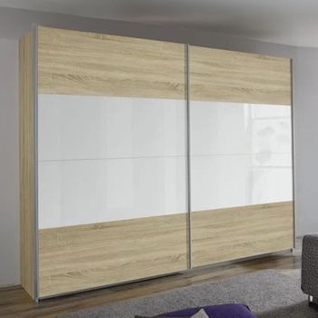 Quadra Sonoma Oak and White Glass 226cm 2 Door Sliding Wardrobe