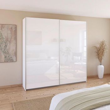Quadra Alpine White and High Gloss White 226cm 2 Door Sliding Wardrobe with Extras