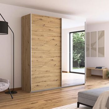 Quadra Artisan Oak 226cm 2 Door Mirror Sliding Wardrobe