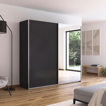 Quadra Metallic Dark Grey 226cm 2 Door Mirror Sliding Wardrobe