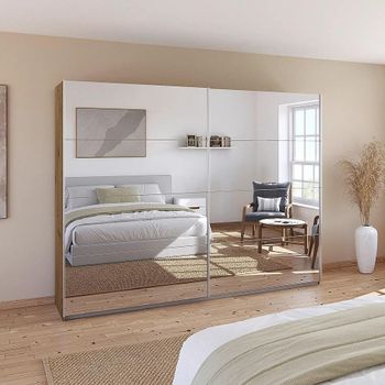 Quadra Mirrored Artisan Oak 271cm 2 Door Sliding Wardrobe