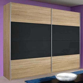 Quadra Sonoma Oak and Basalt Glass 271cm 2 Door Sliding Wardrobe