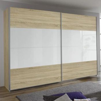 Quadra Sonoma Oak and White Glass 271cm 2 Door Sliding Wardrobe