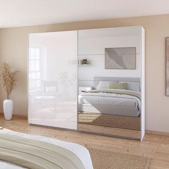 Quadra Alpine White and High Gloss White 271cm 2 Door Mirror Sliding Wardrobe