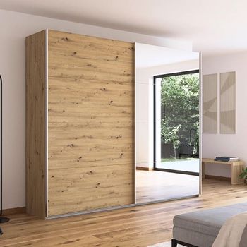 Quadra Artisan Oak 271cm 2 Door Mirror Sliding Wardrobe