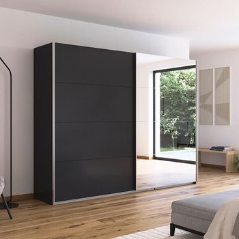 Quadra Metallic Dark Grey 271cm 2 Door Mirror Sliding Wardrobe