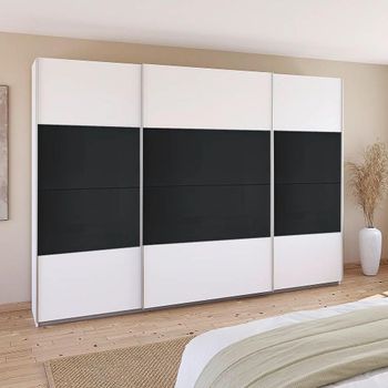 Quadra Alpine White and Basalt Glass 315cm 3 Door Sliding Wardrobe