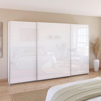 Quadra Alpine White and High Gloss White 315cm 3 Door Sliding Wardrobe