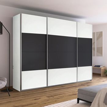 Quadra Alpine White and Metallic Dark Grey 315cm 3 Door Sliding Wardrobe