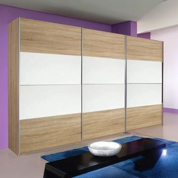 Quadra Sonoma Oak and Alpine White 315cm 3 Door Sliding Wardrobe