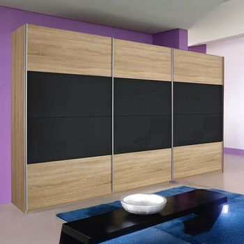 Quadra Sonoma Oak and Basalt Glass 315cm 3 Door Sliding Wardrobe