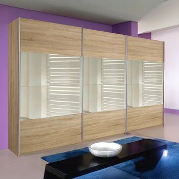 Quadra Sonoma Oak and Champagne Glass 315cm 3 Door Sliding Wardrobe