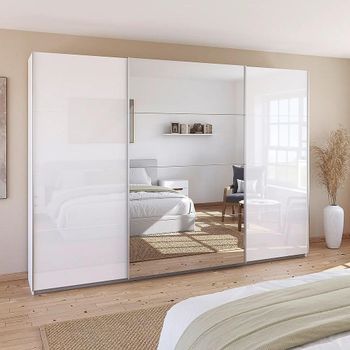Quadra Alpine White and High Gloss White 315cm 3 Door Mirror Sliding Wardrobe