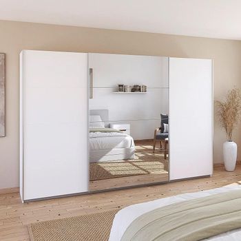 Quadra Alpine White 315cm 3 Door Mirror Sliding Wardrobe