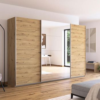 Quadra Artisan Oak 315cm 3 Door Mirror Sliding Wardrobe