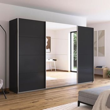 Quadra Metallic Dark Grey 315cm 3 Door Mirror Sliding Wardrobe