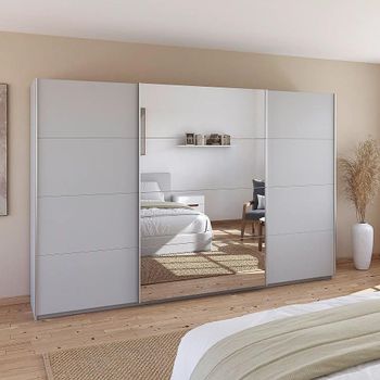 Quadra Silk Grey 315cm 3 Door Mirror Sliding Wardrobe