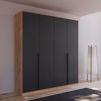 Quadra Spin Artisan Oak and Metallic Dark Grey 181cm 4 Door Wardrobe