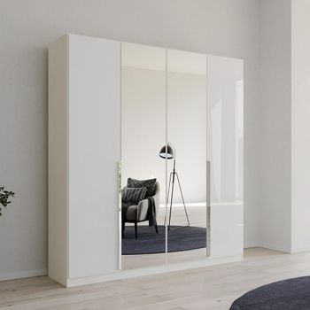 Quadra Spin Alpine White and High Gloss White 181cm 4 Door Mirror Wardrobe