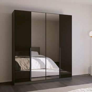 Quadra Spin Metallic Dark Grey and Basalt Glass 181cm 4 Door Mirror Wardrobe