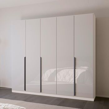Quadra Spin Alpine White and Crystal White Glass 226cm 5 Door Wardrobe