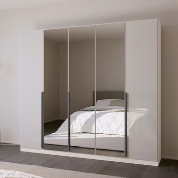 Quadra Spin Alpine White and Crystal White Glass 226cm 5 Door Mirror Wardrobe