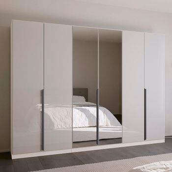 Quadra Spin Alpine White and Crystal White Glass 271cm 6 Door Mirror Wardrobe