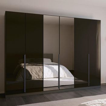 Quadra Spin Metallic Dark Grey and Basalt Glass 271cm 6 Door Mirror Wardrobe