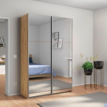 Reflect Mirrored Artisan Oak 131cm 2 Door Sliding Wardrobe