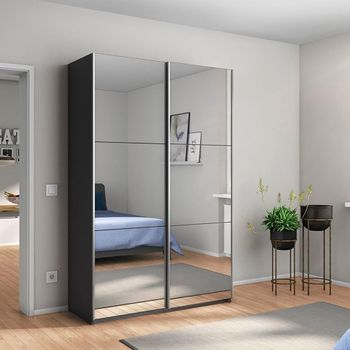 Reflect Metallic Dark Grey Mirrored 131cm 2 Door Sliding Wardrobe