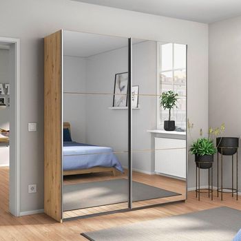 Reflect Mirrored Artisan Oak 175cm 2 Door Sliding Wardrobe