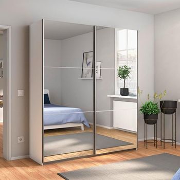 Reflect Alpine White Mirrored 175cm 2 Door Sliding Wardrobe with Interior Division