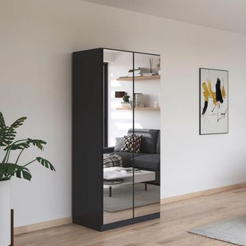 Reflect Metallic Dark Grey Mirrored 91cm 2 Door Wardrobe