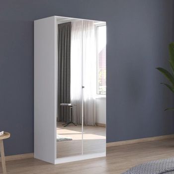 Reflect Alpine White Mirrored 91cm 2 Door Wardrobe with Interior Division