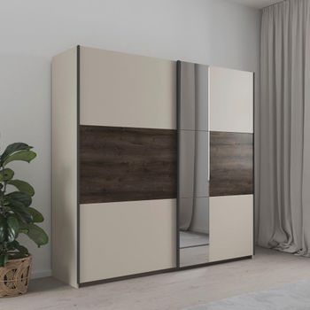 Sajo Champagne and Atlantic Dark Oak 218cm 2 Door Mirror Sliding Wardrobe