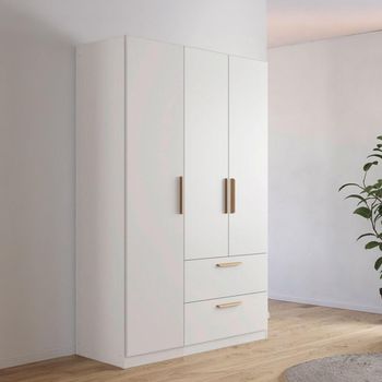 Skandi Alpine White 136cm 3 Door 2 Drawer Wardrobe