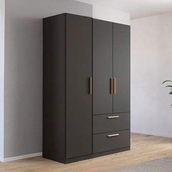 Skandi Metallic Dark Grey 136cm 3 Door 2 Drawer Wardrobe