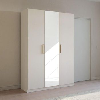 Skandi Alpine White 136cm 3 Door Mirror Wardrobe