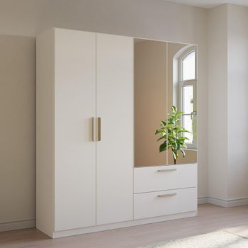 Skandi Alpine White 181cm 4 Door Combi Wardrobe