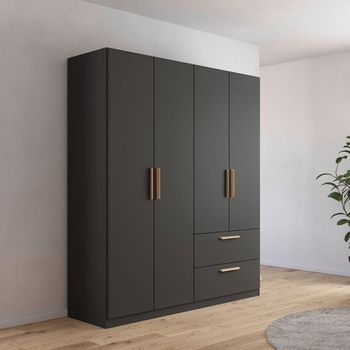 Skandi Metallic Dark Grey 181cm 4 Door 2 Drawer Wardrobe