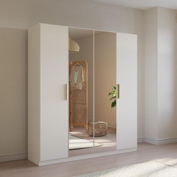 Skandi Alpine White 181cm 4 Door Mirror Wardrobe