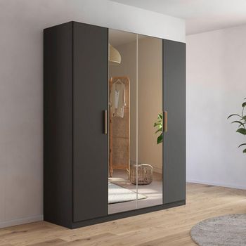 Skandi Metallic Dark Grey 181cm 4 Door Mirror Wardrobe