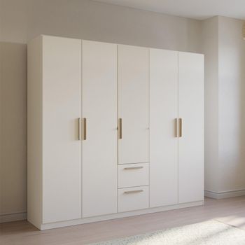 Skandi Alpine White 226cm 5 Door 2 Drawer Wardrobe