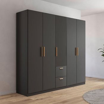 Skandi Metallic Dark Grey 226cm 5 Door 2 Drawer Wardrobe
