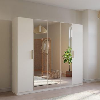 Skandi Alpine White 226cm 5 Door Mirror Wardrobe