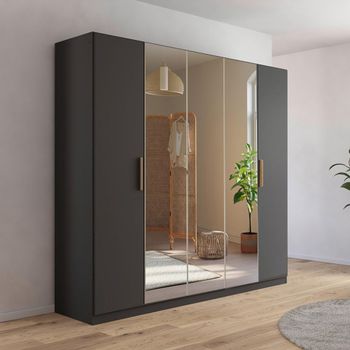 Skandi Metallic Dark Grey 226cm 5 Door Mirror Wardrobe