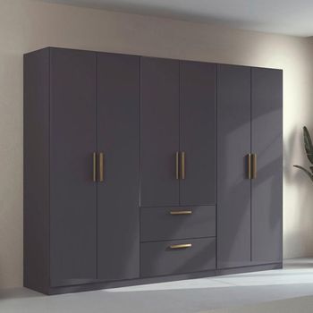 Skandi Metallic Dark Grey 271cm 6 Door 2 Drawer Wardrobe