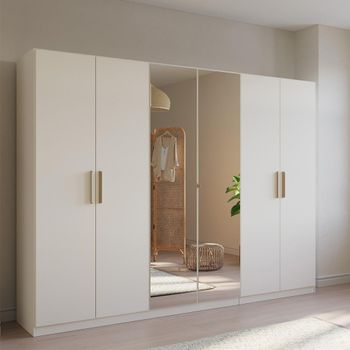 Skandi Alpine White 271cm 6 Door Mirror Wardrobe